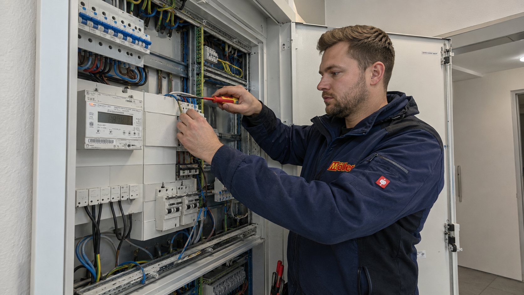 Möller-Mitarbeiter bei einer Elektroinstallation